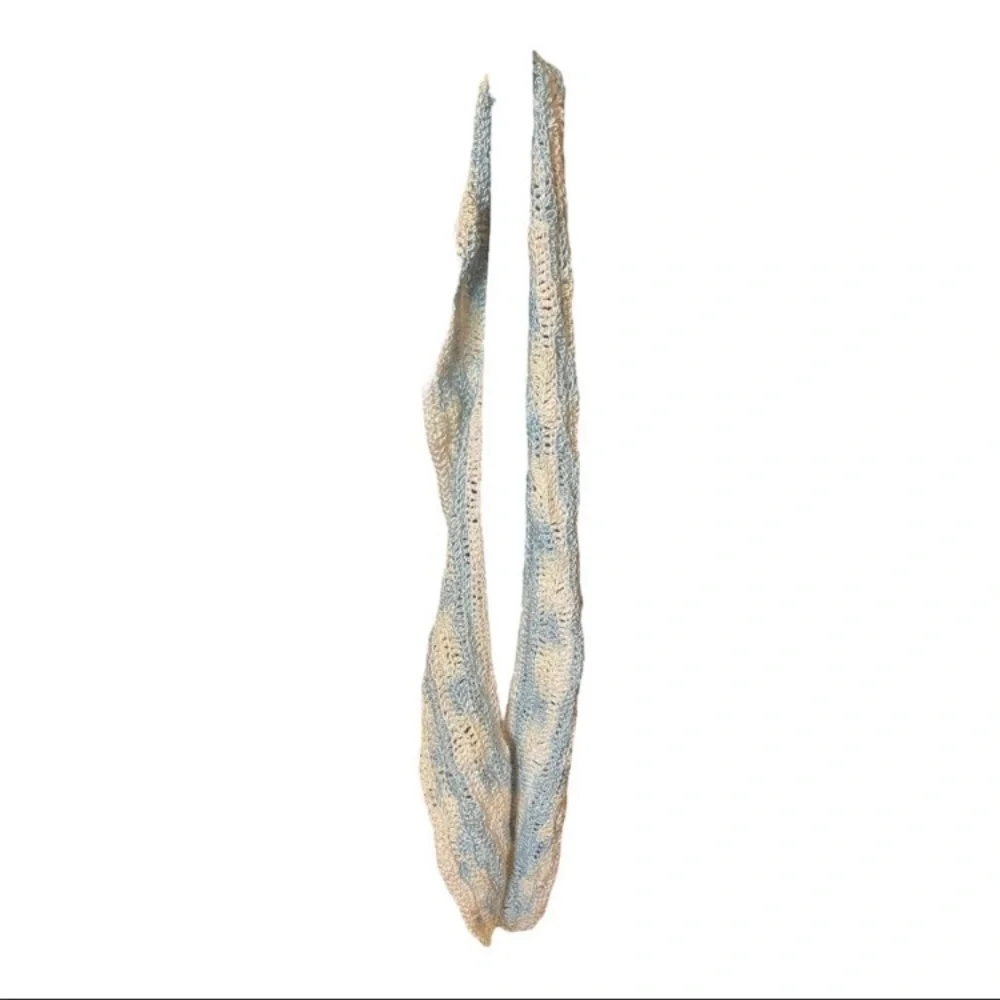Crocheted Cream/Blue Sequin Scarf